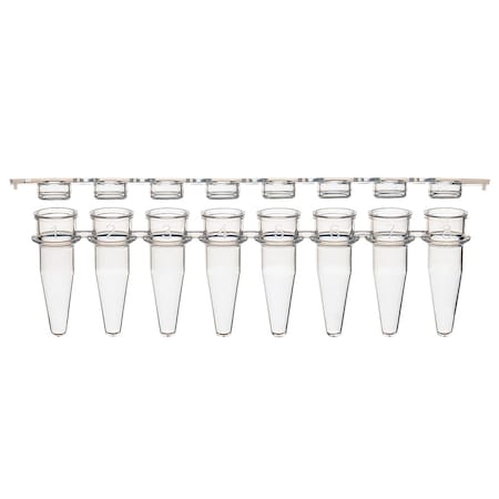 Globe Scientific 0.2mL 12-Strip Tubes, with Separate 12-Strip clear Flat caps, Natural, 80PK PCR-STR-02F-12